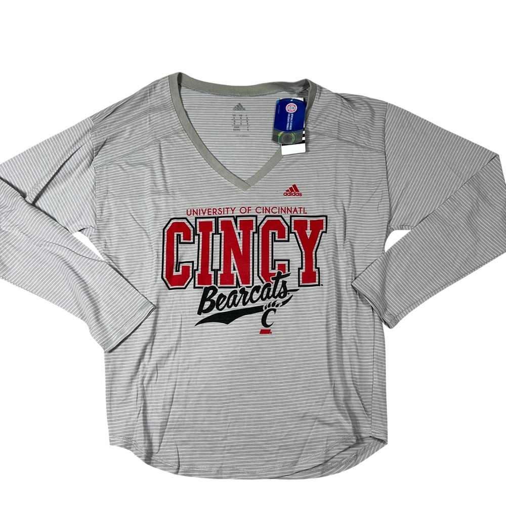 Adidas University of Cincinnati Bearcats Womens Small Gray Striped V-Neck